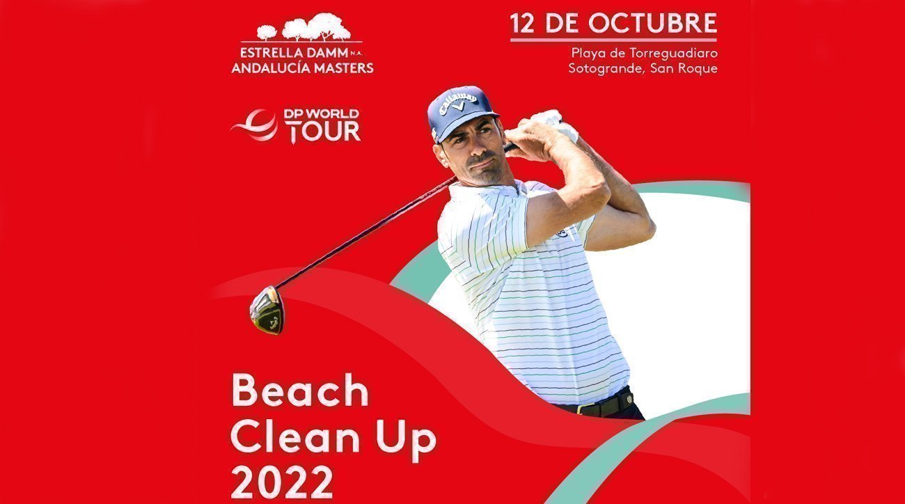 Álvaro Quirós, protagonista de la segunda edición de la Beach Clean Up (gráfico © DP World Tour)