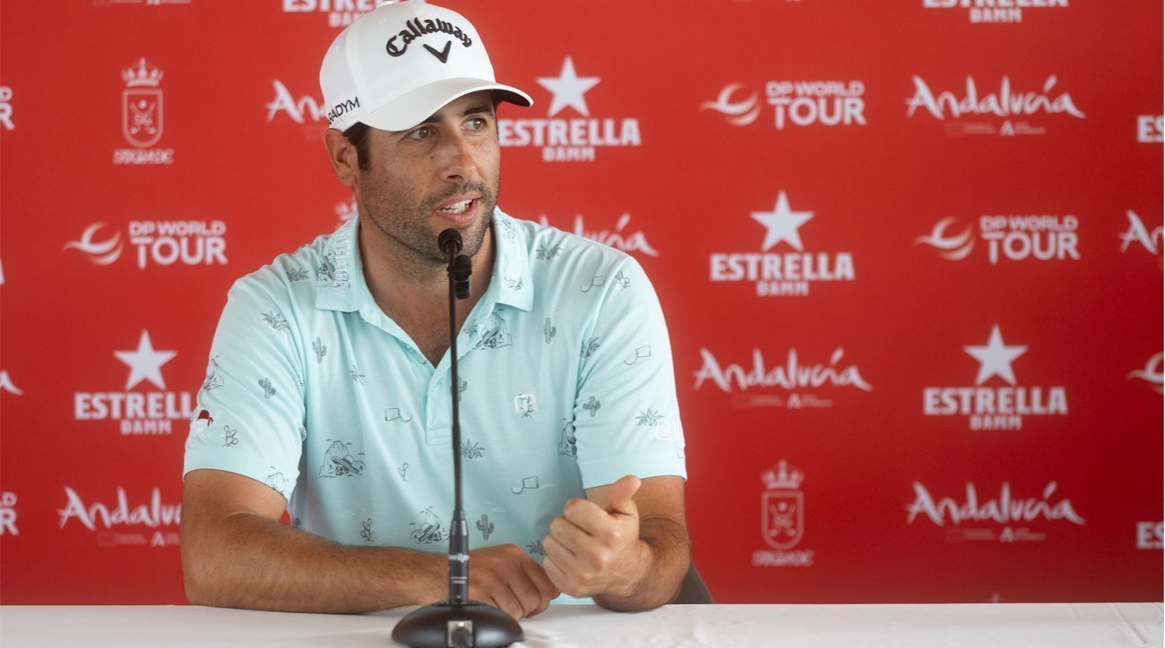 Adrián Otaegui during Wednesday's press conference at Real Club de Golf Sotogrande (credit © Marcos Moreno)
