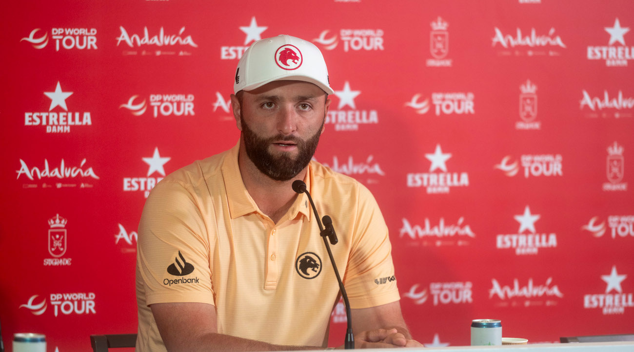 Jon Rahm, en la rueda de prensa del Estrella Damm N.A. Andalucía Masters (foto © Marcos Moreno)