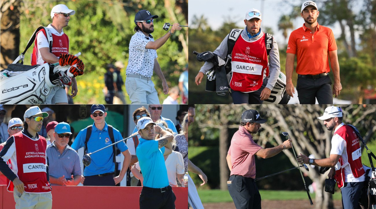 Gonzalo Vicente, Kisko Pérez, Adolfo Juan Luna y Borja Navarro, caddies de Ángel Hidalgo, Sebastián García, Iván Cantero y Álex del Rey, respectivamente (fotos © Bosco Martín)