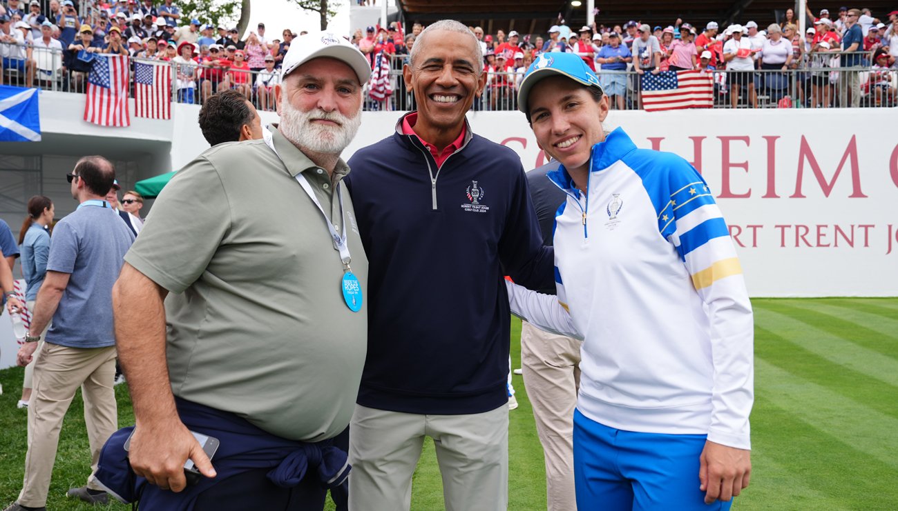 José Andrés with Barack Obama and Carlota Ciganda in the last Solheim Cup